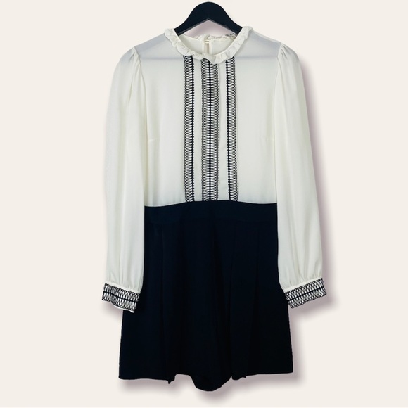 Miss SELFRIDGE White Black Embroidered Romper Size 8 - Picture 1 of 16